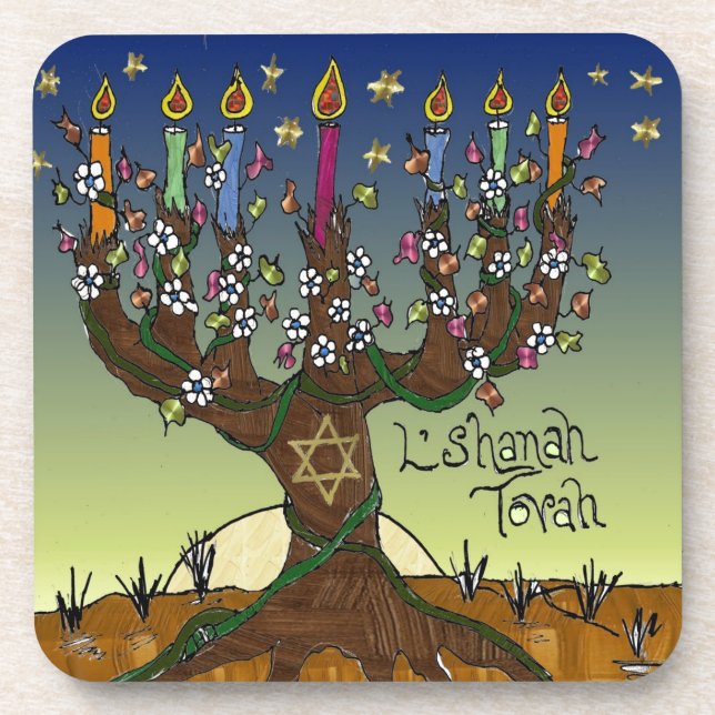 Posavasos Rosh Hashanah L'Shanah Tovah Árbol De La Vida Meno (Frente)