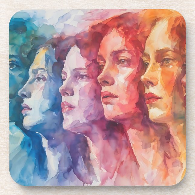 Posavasos Rostros de las mujeres - Pintura de acuarela (Frente)