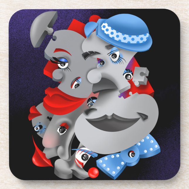 Posavasos Rostros surrealistas de rompecabezas (Frente)