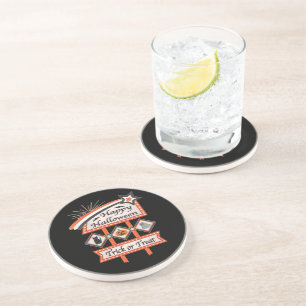 Posavasos Rótulo de Halloween retro vintage - Truco o trato