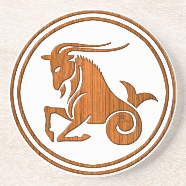 Posavasos Rótulo de madera de la astrología de la cabra del (Frente)