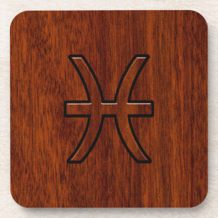 Posavasos Rótulo Pisces Zodiac al estilo de la madera de Mah