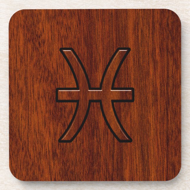 Posavasos Rótulo Pisces Zodiac al estilo de la madera de Mah (Frente)