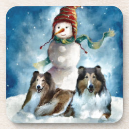 Posavasos Rough Collie con Navidades Snowman
