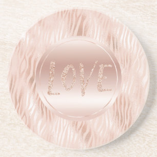 Posavasos Rubor Peach Pink Zebra Purpurina de impresión Amor