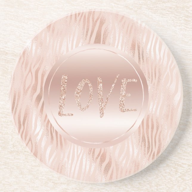 Posavasos Rubor Peach Pink Zebra Purpurina de impresión Amor (Frente)