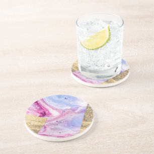 Posavasos Rubor Pink Aqua Blue Liquid Marble Purpurina Geo