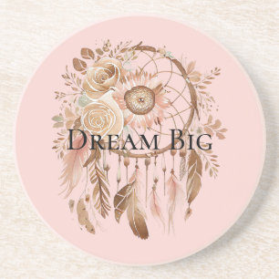 Posavasos Rubor Pink Floral Feathers Dream Catcher