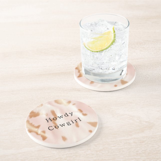 Posavasos Rubor Pink Tan Southwest Faux Cowgirl Piel de vaca (Lado)