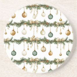 Posavasos Rustic Brown Bows Cream Green Christmas  