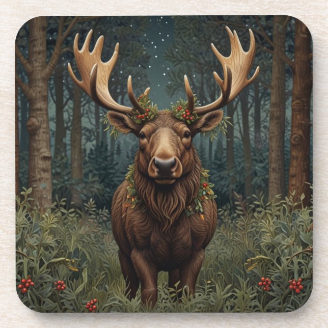 Posavasos Rustic Christmas moose deer boho woodland forest  (Frente)