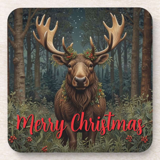 Posavasos Rustic Christmas moose deer boho woodland forest  (Frente)
