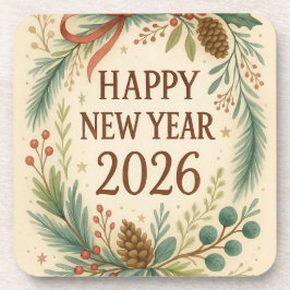 Posavasos rustic coaster set for happy new year 2026