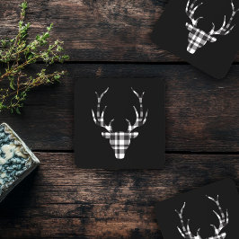 Posavasos Rustic Elegant Christmas Plaid Deer 