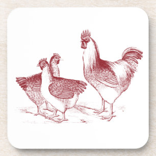 Posavasos Rustic Farmhouse Kitchen Red Rooster Hens
