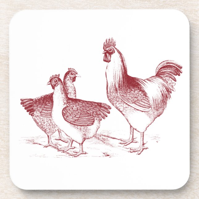 Posavasos Rustic Farmhouse Kitchen Red Rooster Hens (Frente)