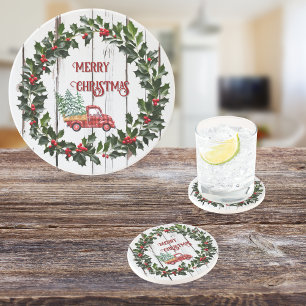 Posavasos Rustic Farmhouse Molesta Camión Rojo de Madera