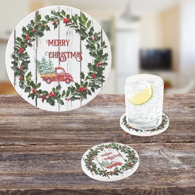 Posavasos Rustic Farmhouse Molesta Camión Rojo de Madera (Subido por el creador)