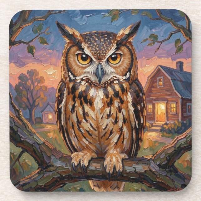 Posavasos Rustic Impasto Great Horned Owl  (Frente)