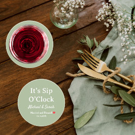 Posavasos Rustic Wedding Sage Green It’s Sip O’Clock Custom