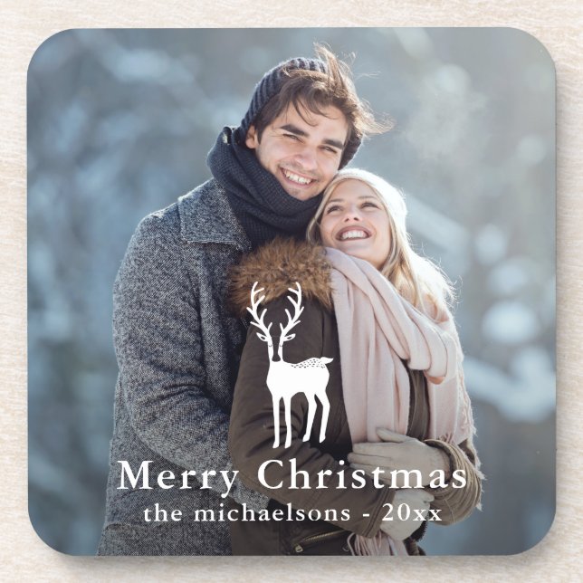 Posavasos Rustic White Deer Christmas Holiday Photo (Frente)