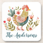 Posavasos Rústica acuarela Rooster Decoración de cocina<br><div class="desc">Una bonito acuarela de arte folclórico gallo de bebidas con tema. Tan lindo como el acento en tu cocina. Diseñado para ti por Blackberry Boulevard.</div>