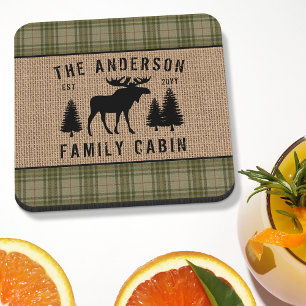 Posavasos Rústica familia Cabina Moose Pine Green Plaid Burl