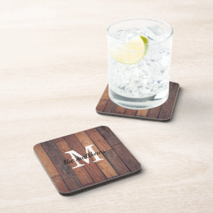 Posavasos Rústica granja de madera Monogramo Nombre