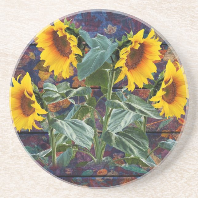 Posavasos Rústicas hojas otoñales y girasoles (Frente)