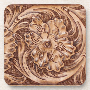 Posavasos Rústico aspecto de cuero labrado occidental