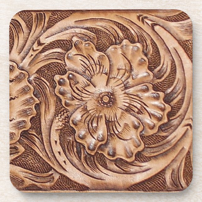 Posavasos Rústico aspecto de cuero labrado occidental (Frente)
