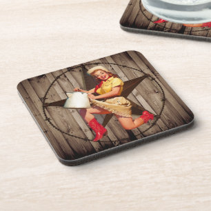 Posavasos rústico BarnWood texas estrella de cowgirl de país