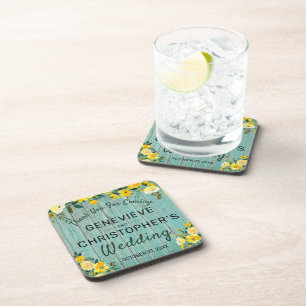 Posavasos Rústico País Maderero Boda floral amarillo al aire