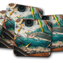 Posavasos Rut Trout & Lures | Atardecer De Corcho De Pesca