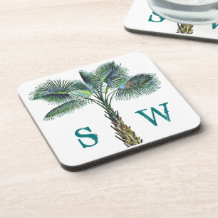 Posavasos Sabal Palm Tree Monograma Monograma Costera de pie