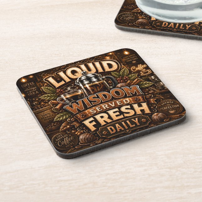 Posavasos Sabiduría Líquida Servida Fresca Diario (Lado Izquierdo)