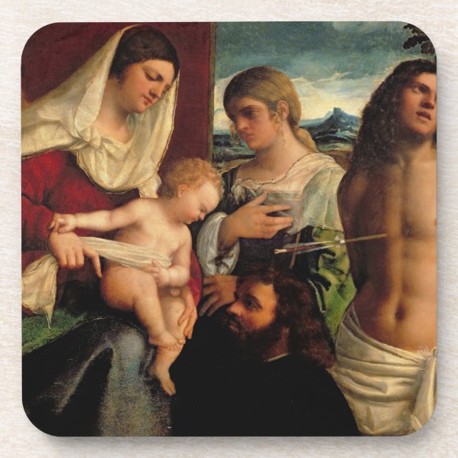 Posavasos Sacros Conversatione con los SS. Catherine, (Frente)