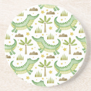 Posavasos Safari africano: Cocodrilo acuarela y palmeras