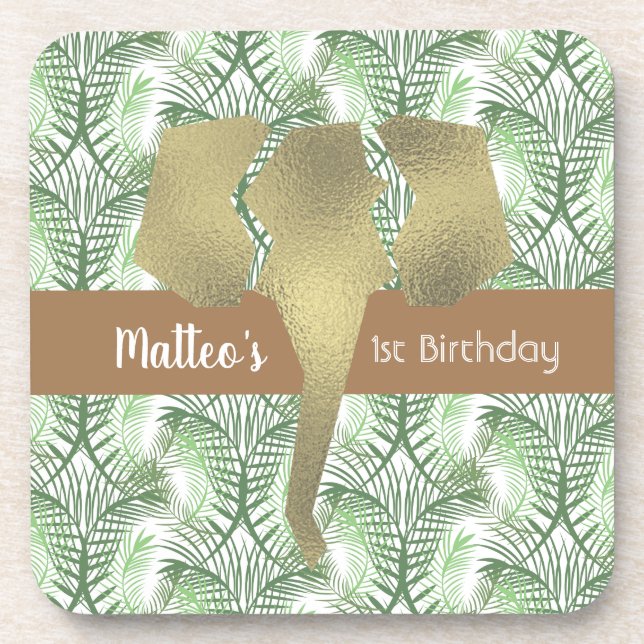 Posavasos Safari Elefante Falso Verde Dorado (Frente)