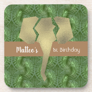 Posavasos Safari Tropical Elefante Falso Verde Dorado