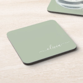 Posavasos Sage Green Minimalista Moderno Monograma elegante