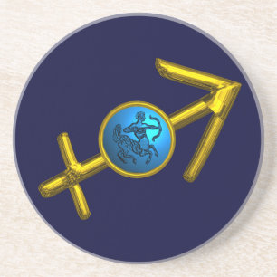 POSAVASOS SAGITTARIO, RÓTULO DE CUMPLEAÑOS DE ZODIO AZUL ORO