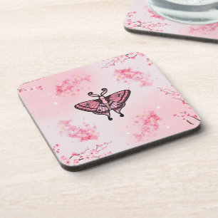 Posavasos Sakura Bliss, polilla rosada, fondo sakura