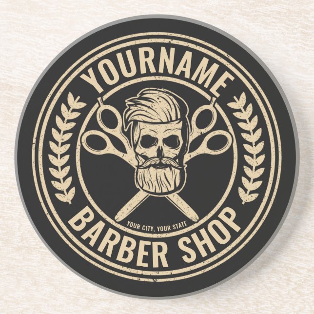 Posavasos Salón del cráneo de la peluquería personalizada Ro (Frente)