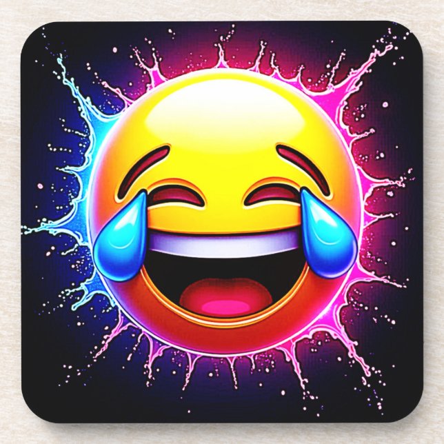 Posavasos Salpicadura Alegre: Arte de Emoji Sonriente (Frente)