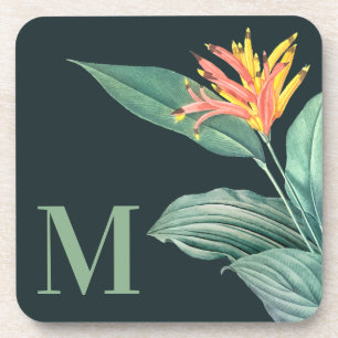 Posavasos Saltos de la flor tropical en plástico Verde azula