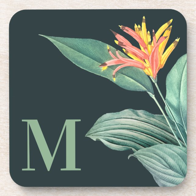 Posavasos Saltos de la flor tropical en plástico Verde azula (Frente)