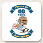 Posavasos Saludos A 40 Años Funny Beer Birthday Personalizad<br><div class="desc">Saludos a la personalizado de cumpleaños de cerveza de 40 años con un barril de cerveza con velas como torta de cumpleaños. Todo el texto y nombre es personalizable.</div>