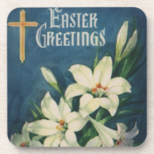 Posavasos Saludos religiosos vintage de Pascua, flores de li