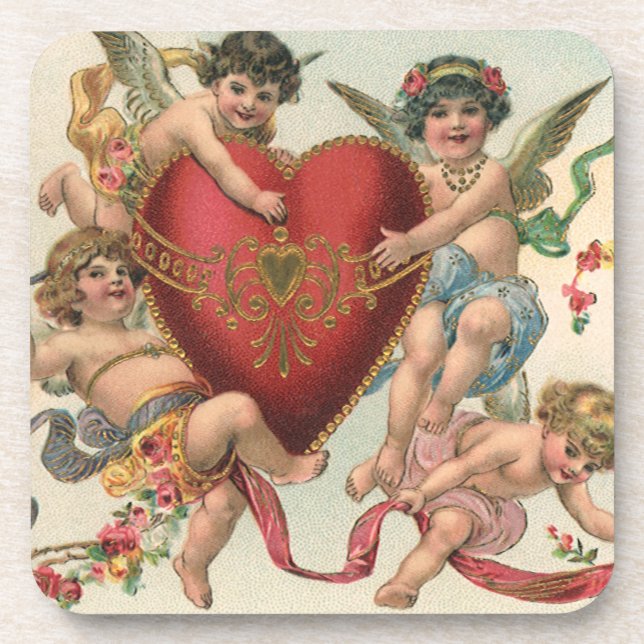 Posavasos San Valentín de época, ángeles victorianos Corazón (Frente)